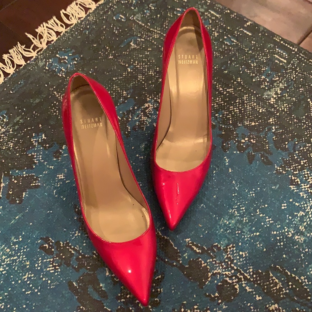 Stuart Weitzman patent red leather heels